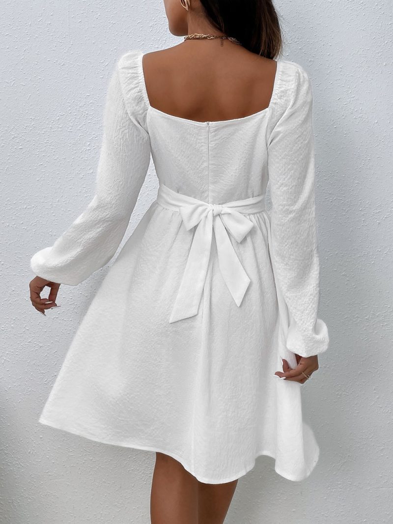 Square Collar Lace-Up A-Line Office Dress - Image 3