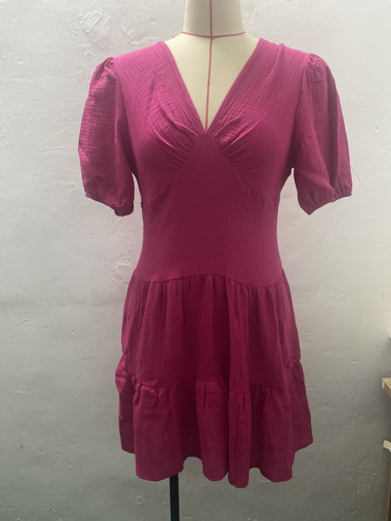 Rose Red Cinched Waist Big Swing Dress with Ruffled Details - Image 5
