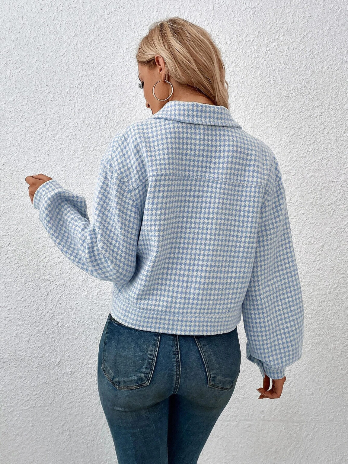 Collared Houndstooth Office Coat - Image 4