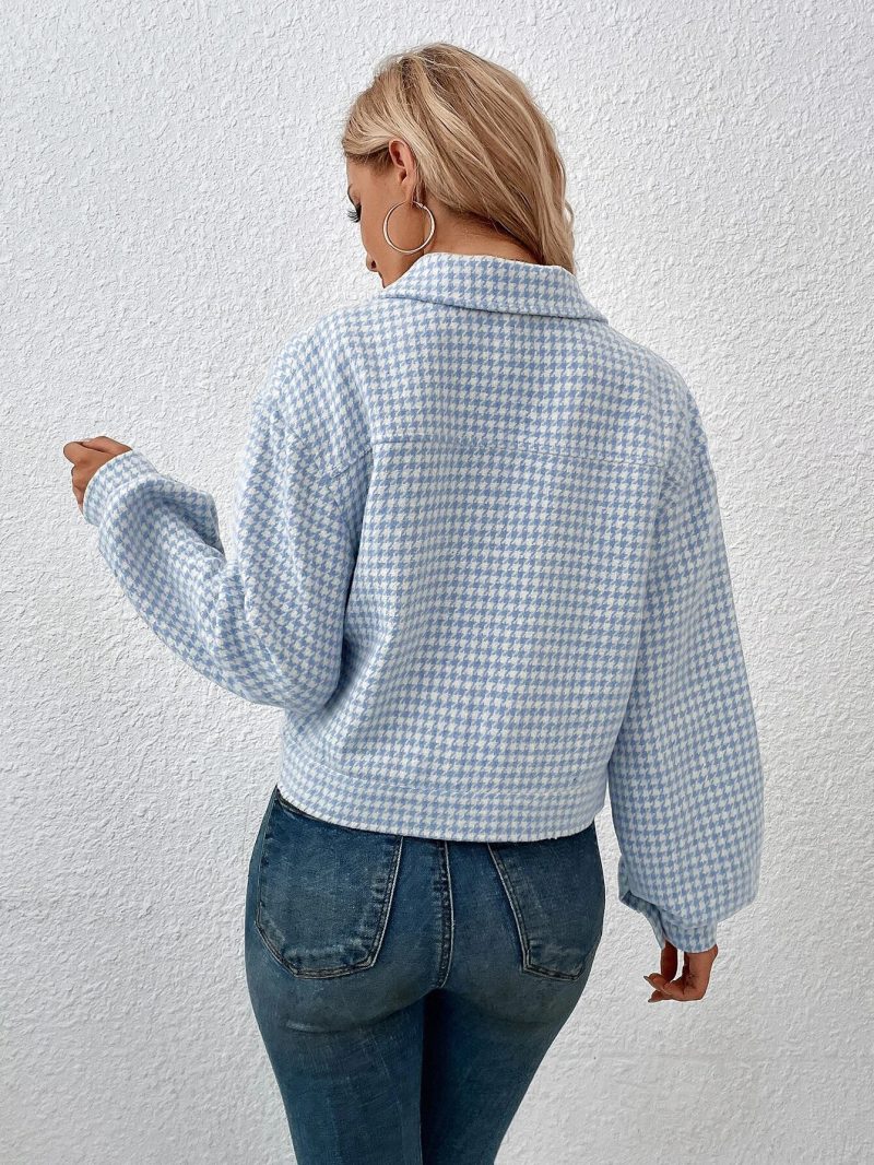Collared Houndstooth Office Coat - Image 4