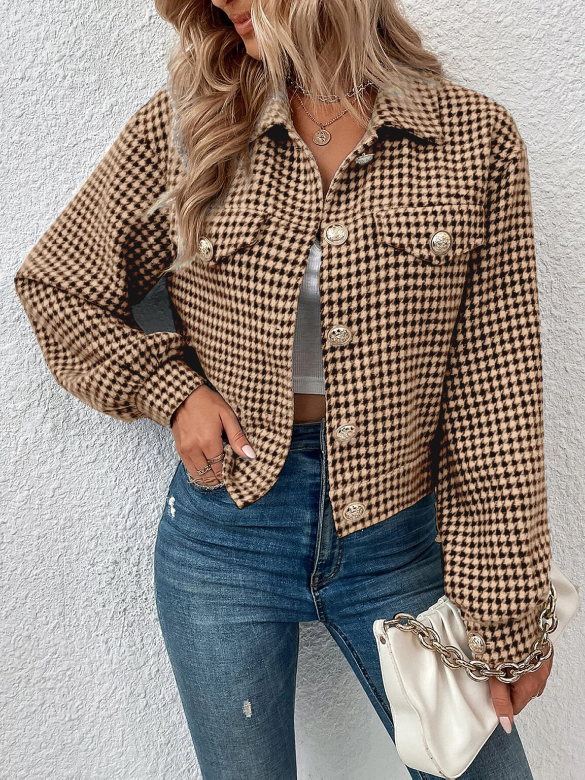 Collared Houndstooth Office Coat - Image 6