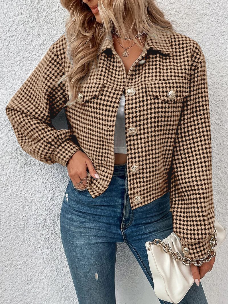 Collared Houndstooth Office Coat - Image 6