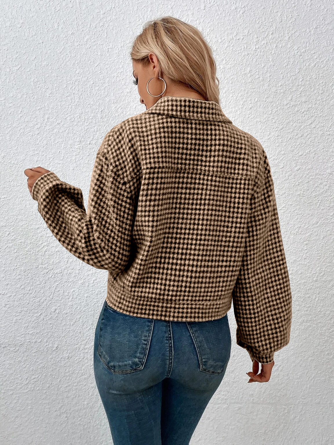 Collared Houndstooth Office Coat - Image 8