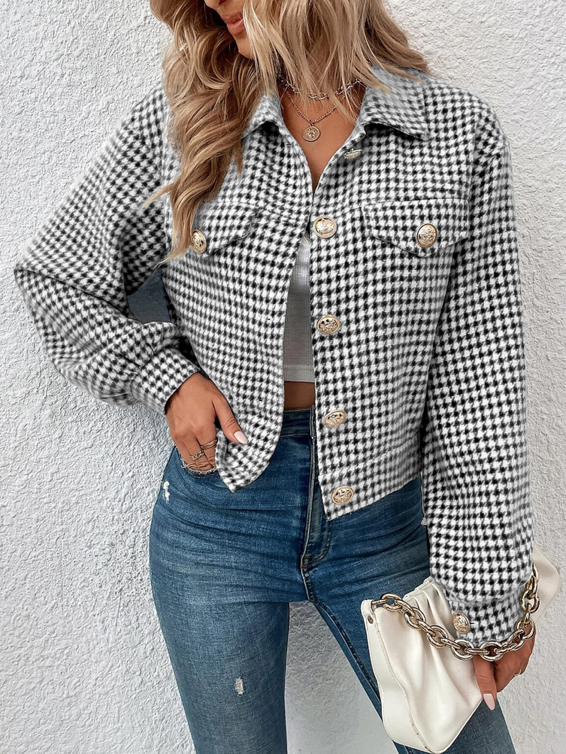 Collared Houndstooth Office Coat - Image 11