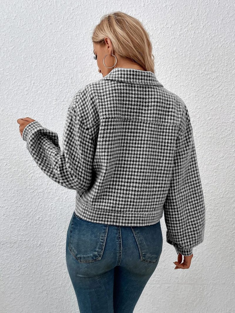 Collared Houndstooth Office Coat - Image 12