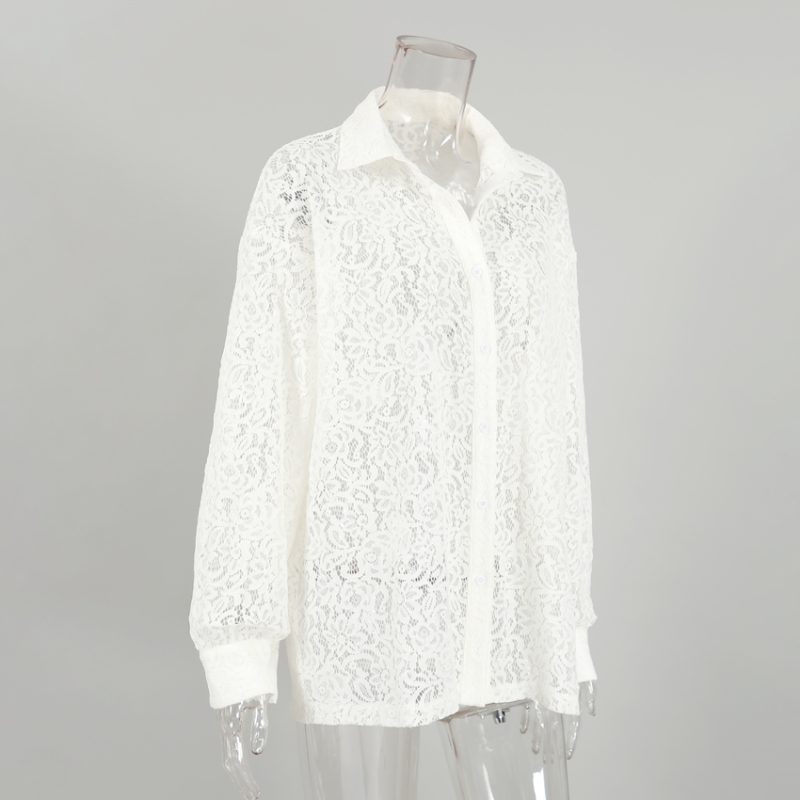 French White Lace Long Sleeve Shirt - Image 5