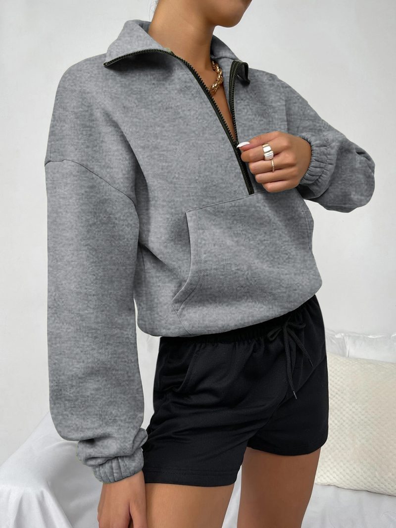 Zipped Stand Collar Loose Sweatshirt - Image 2