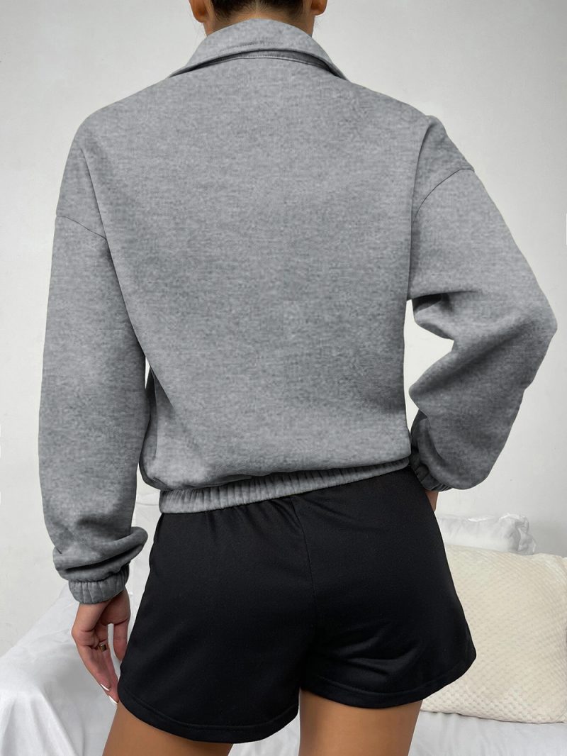 Zipped Stand Collar Loose Sweatshirt - Image 4