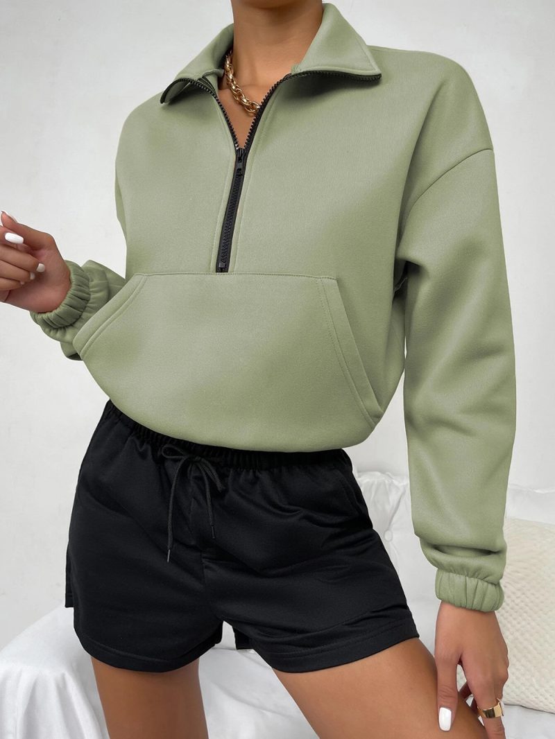 Zipped Stand Collar Loose Sweatshirt - Image 5