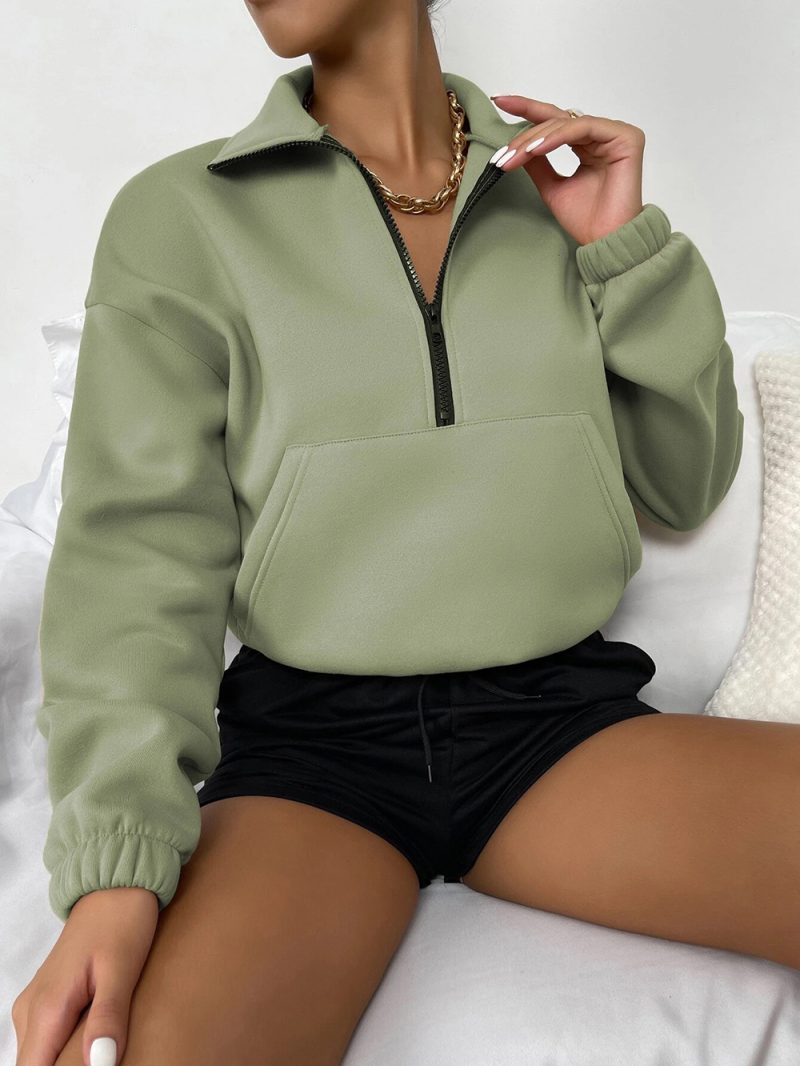 Zipped Stand Collar Loose Sweatshirt - Image 6