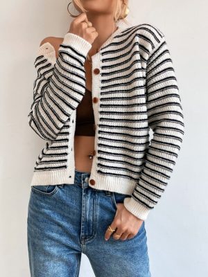 Striped Color-Matching Fashion Cardigan