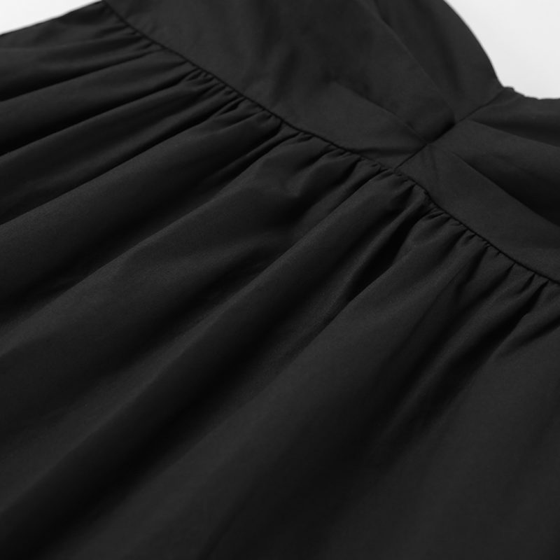 Black Square Collar Puff Sleeve Off-Shoulder Dress - Image 7