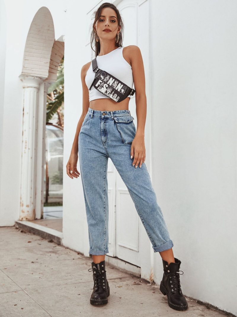 High Waist Workwear Denim Pants - Image 4