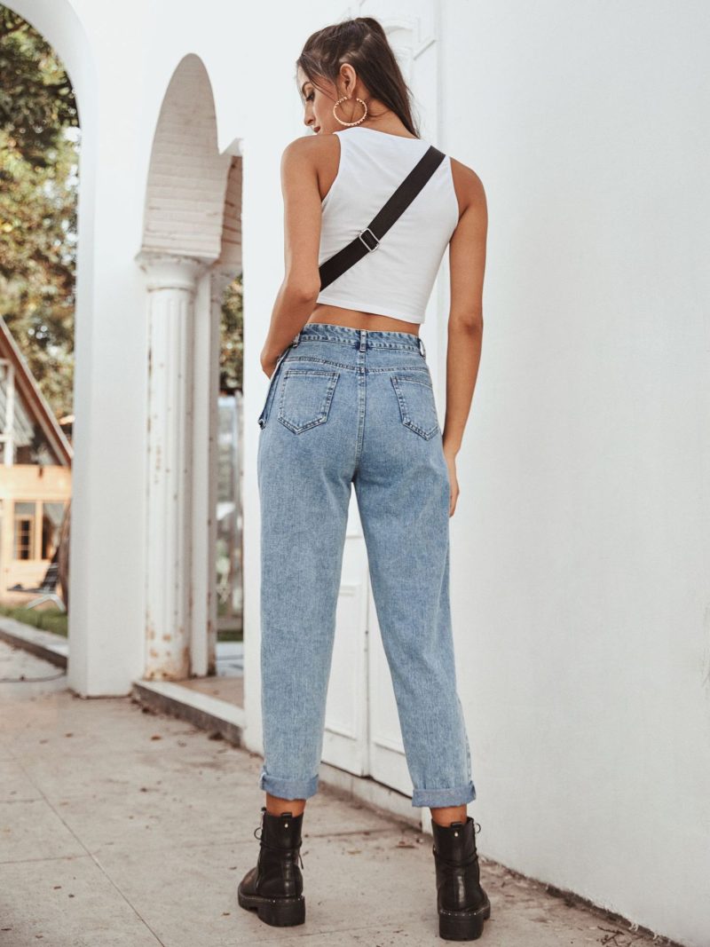 High Waist Workwear Denim Pants - Image 5
