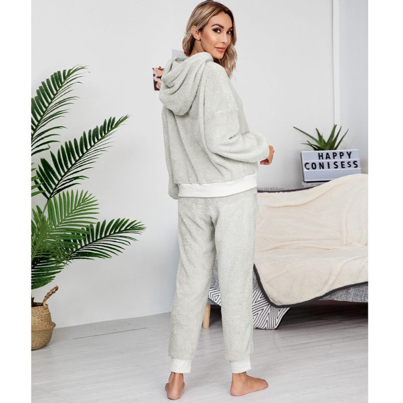 Double-Sided Velvet Hooded Sweater Pajama Suit for Women - Image 2