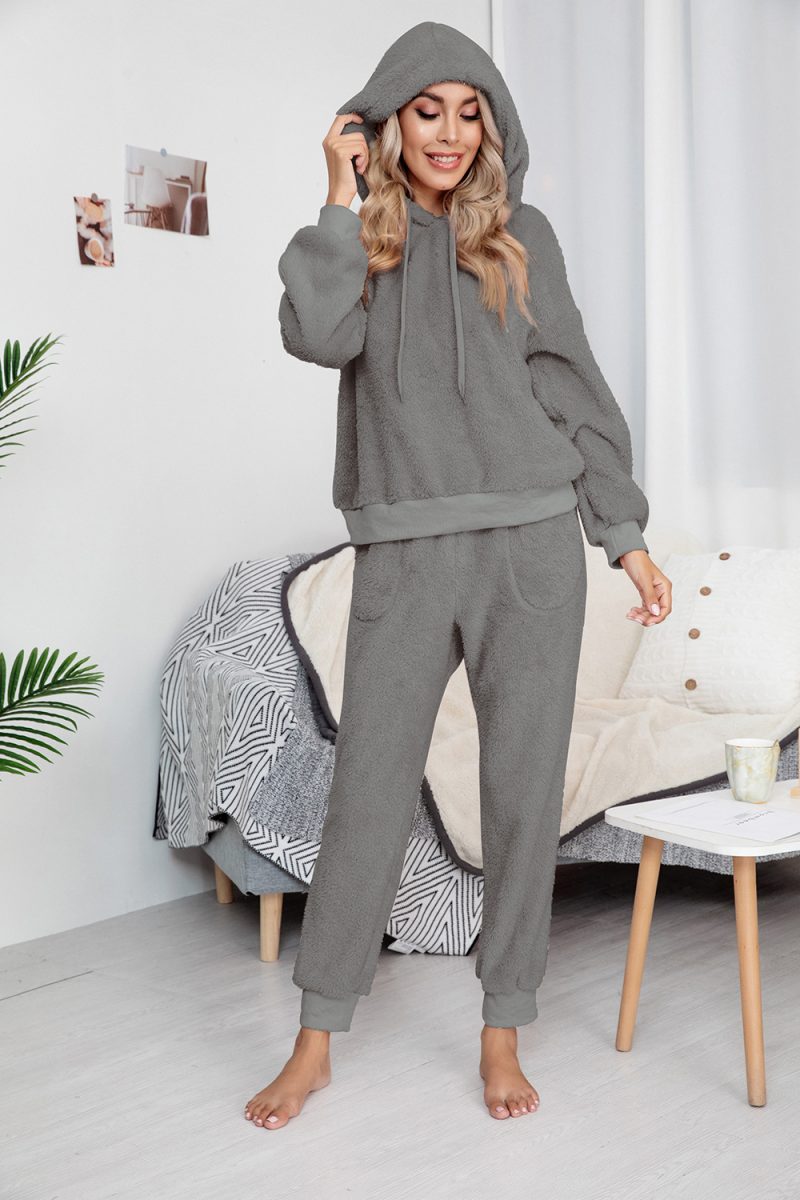 Double-Sided Velvet Hooded Sweater Pajama Suit for Women - Image 6