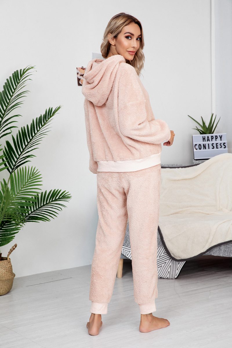 Double-Sided Velvet Hooded Sweater Pajama Suit for Women - Image 5