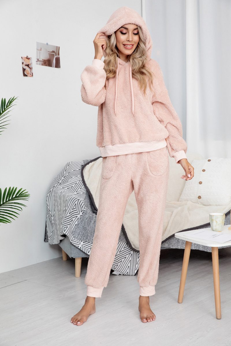 Double-Sided Velvet Hooded Sweater Pajama Suit for Women - Image 4