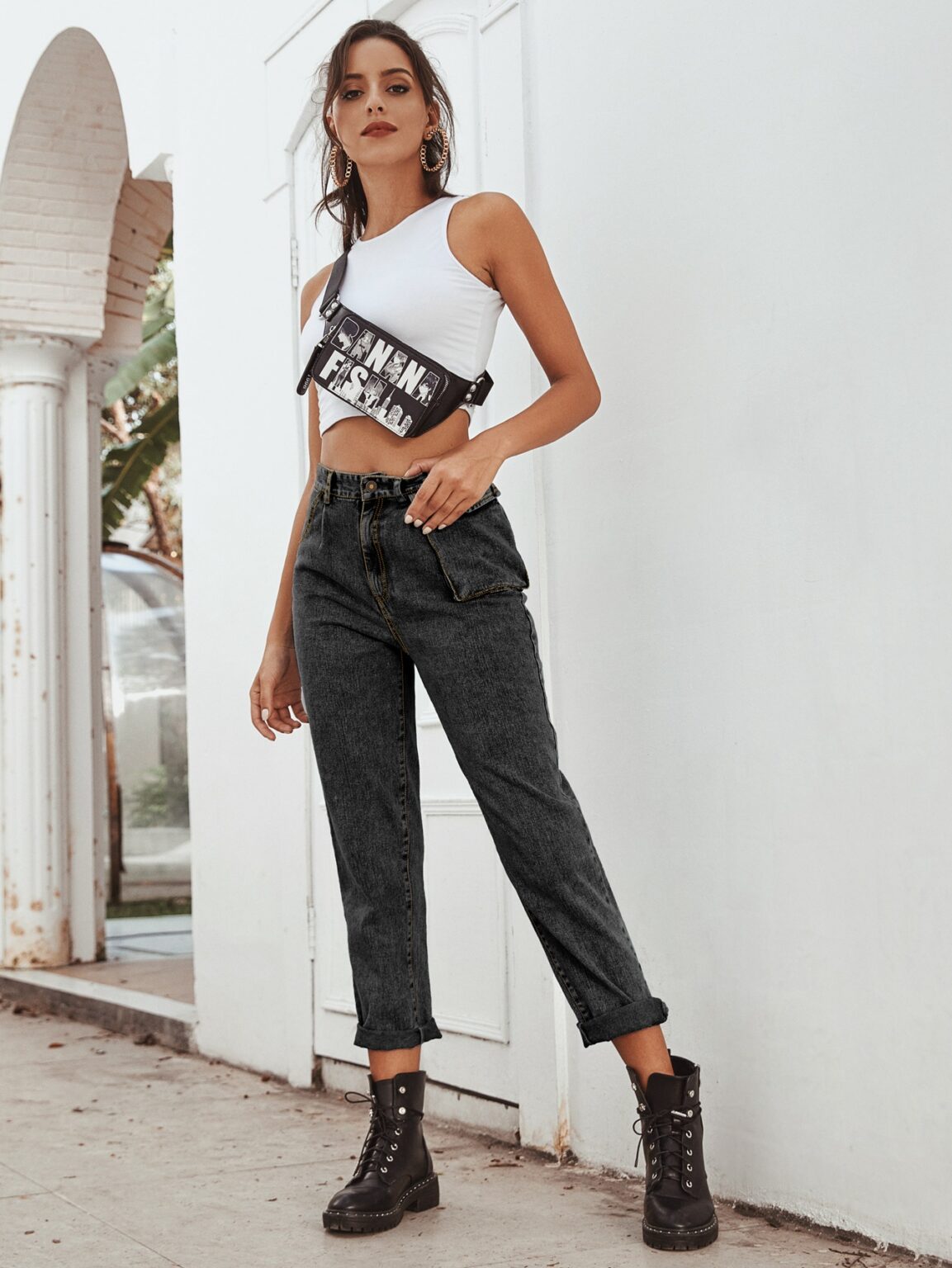 High Waist Workwear Denim Pants - Image 7