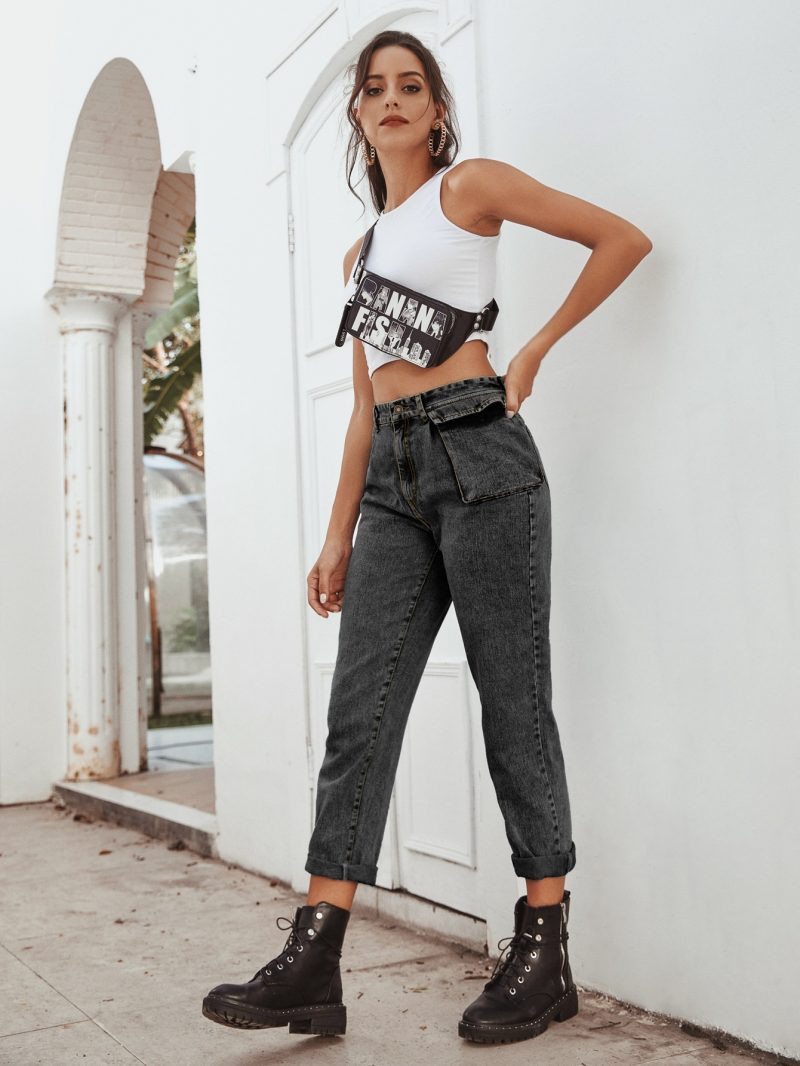 High Waist Workwear Denim Pants - Image 6