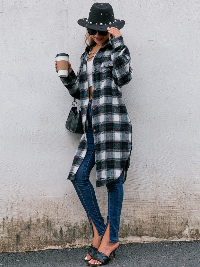 Woolen Plaid Loose Coat - Image 3