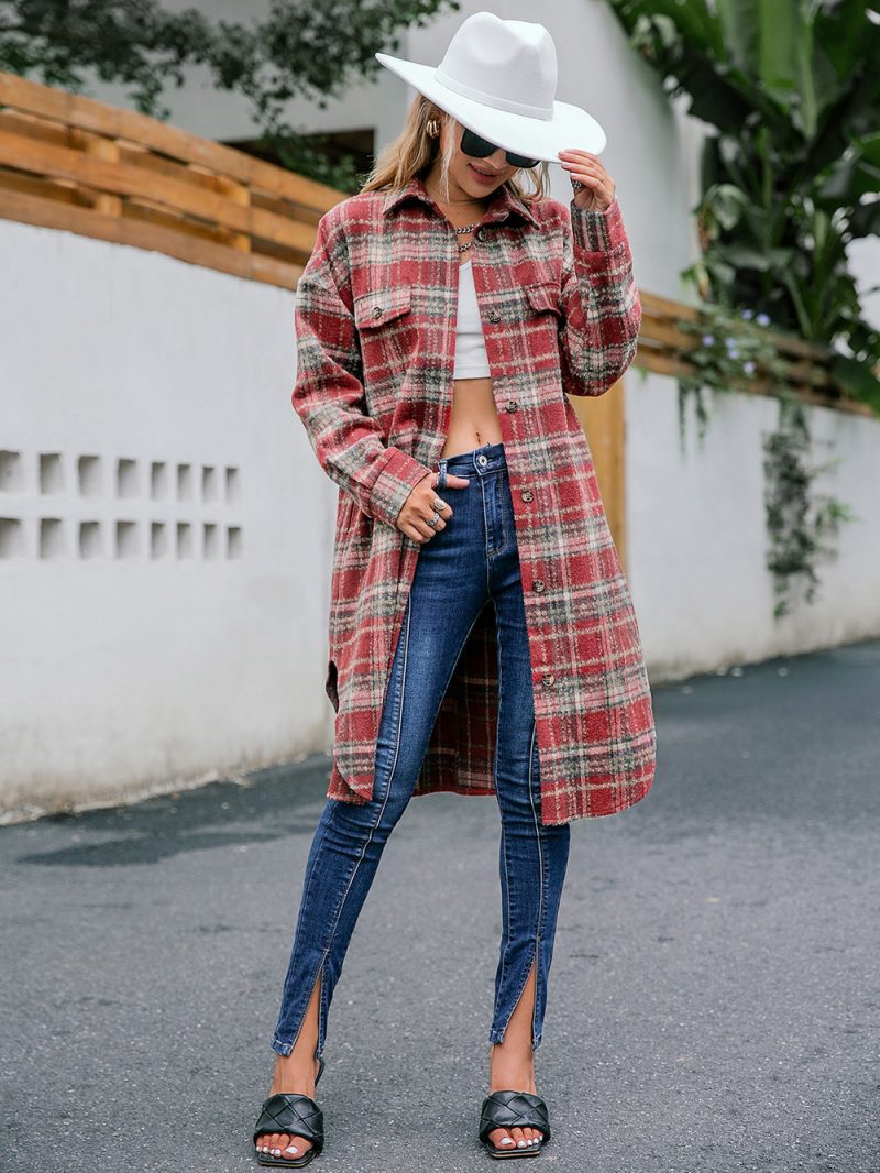 Woolen Plaid Loose Coat - Image 5