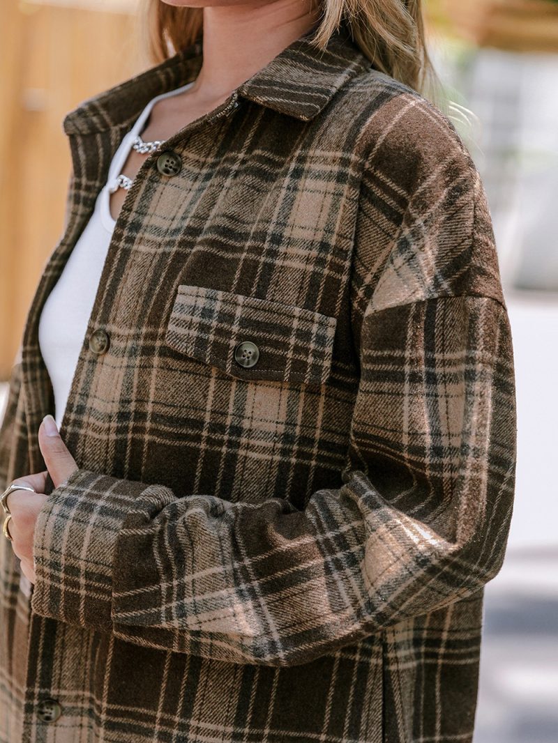 Woolen Plaid Loose Coat - Image 7