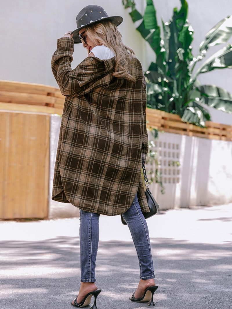 Woolen Plaid Loose Coat - Image 8