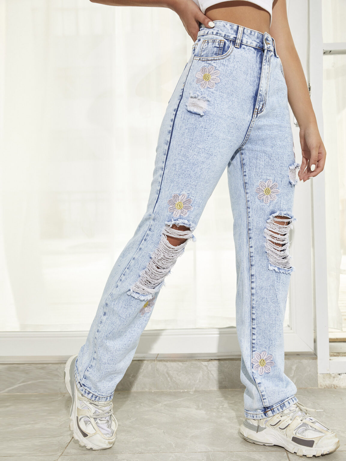 Ripped Slimming Straight Leg Jeans - Image 3