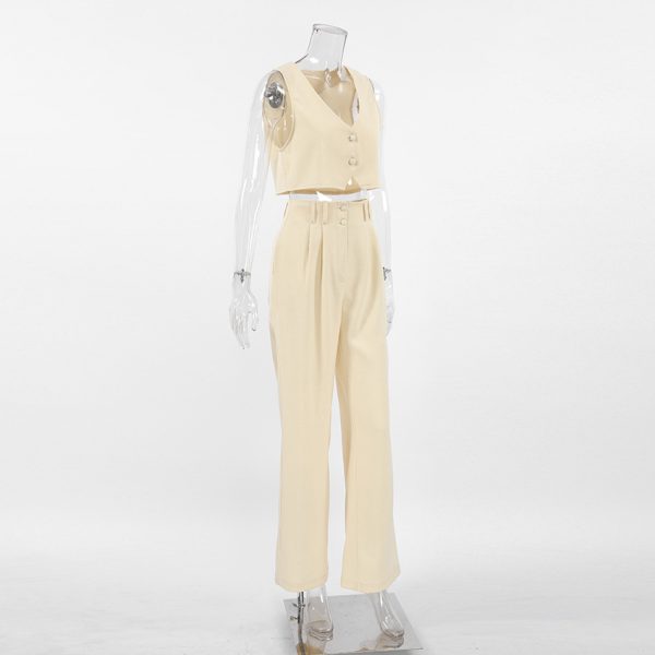 Sleeveless Vest and Cropped Pants Two-Piece Suit - Image 5