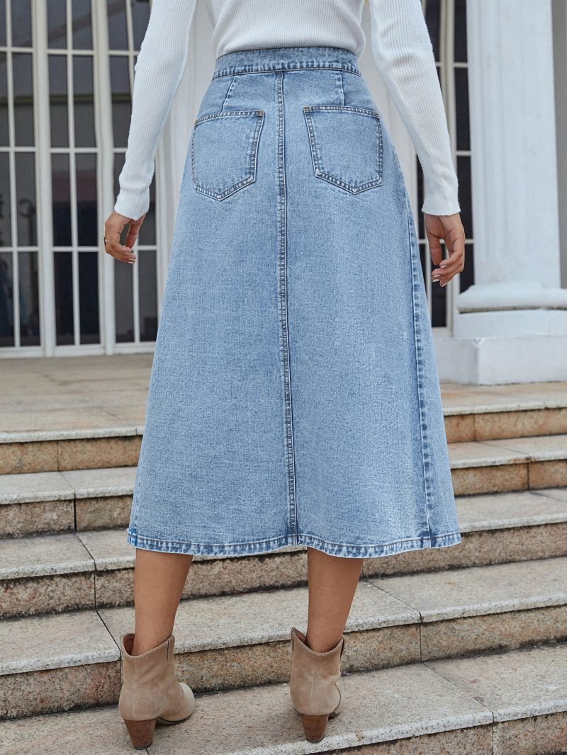 Casual High Waist A-line Denim Skirt - Image 5