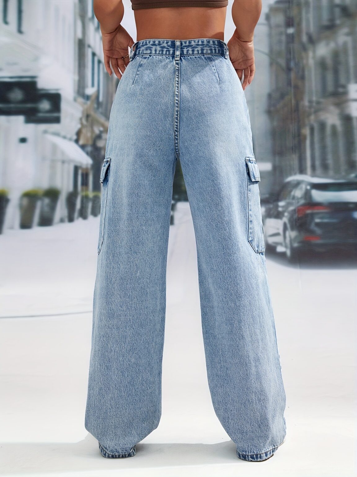High Waist Straight Leg Denim Trousers - Image 3