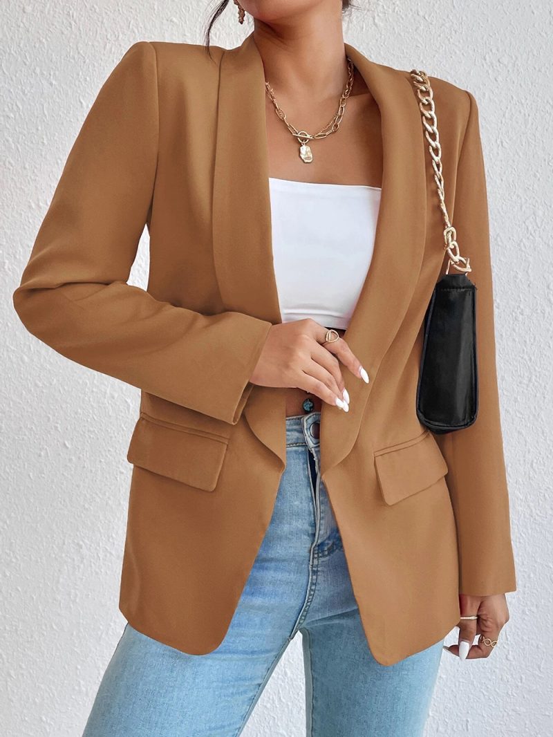 Solid Color Collared Office Jacket - Image 3
