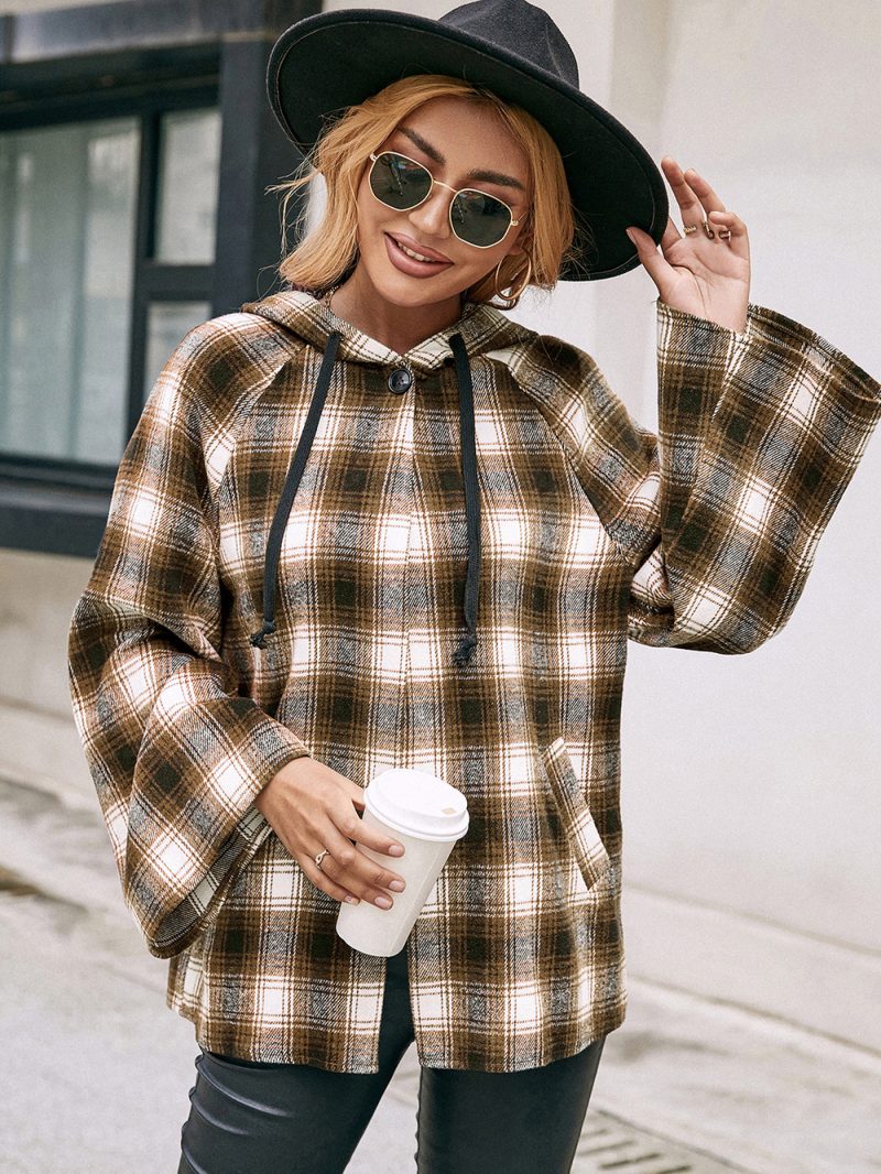 Hooded Plaid Trench Coat for Women - Image 5