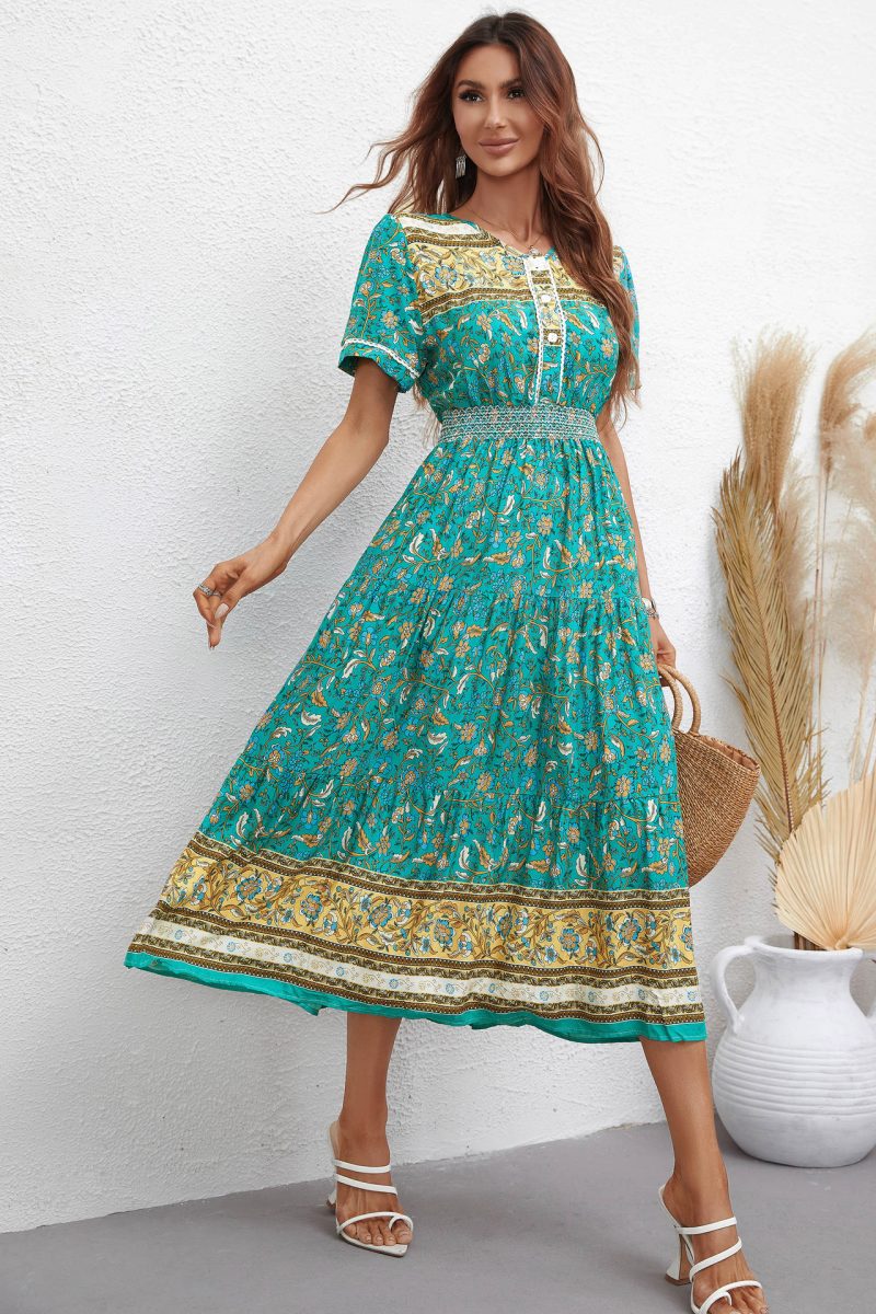 Printed Short Sleeve Women's Dress