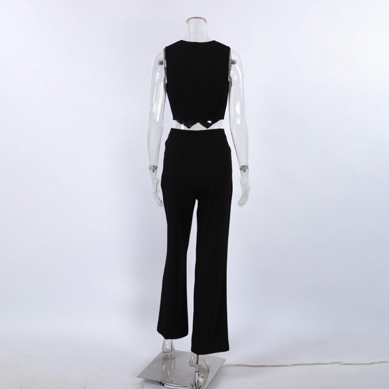 V-Neck Waistcoat Vest & Straight Leg Trousers Set - Image 4
