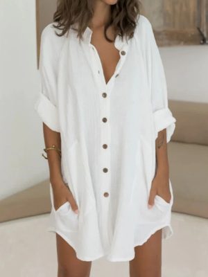 Casual Single-Breasted Shirt Dress for Women