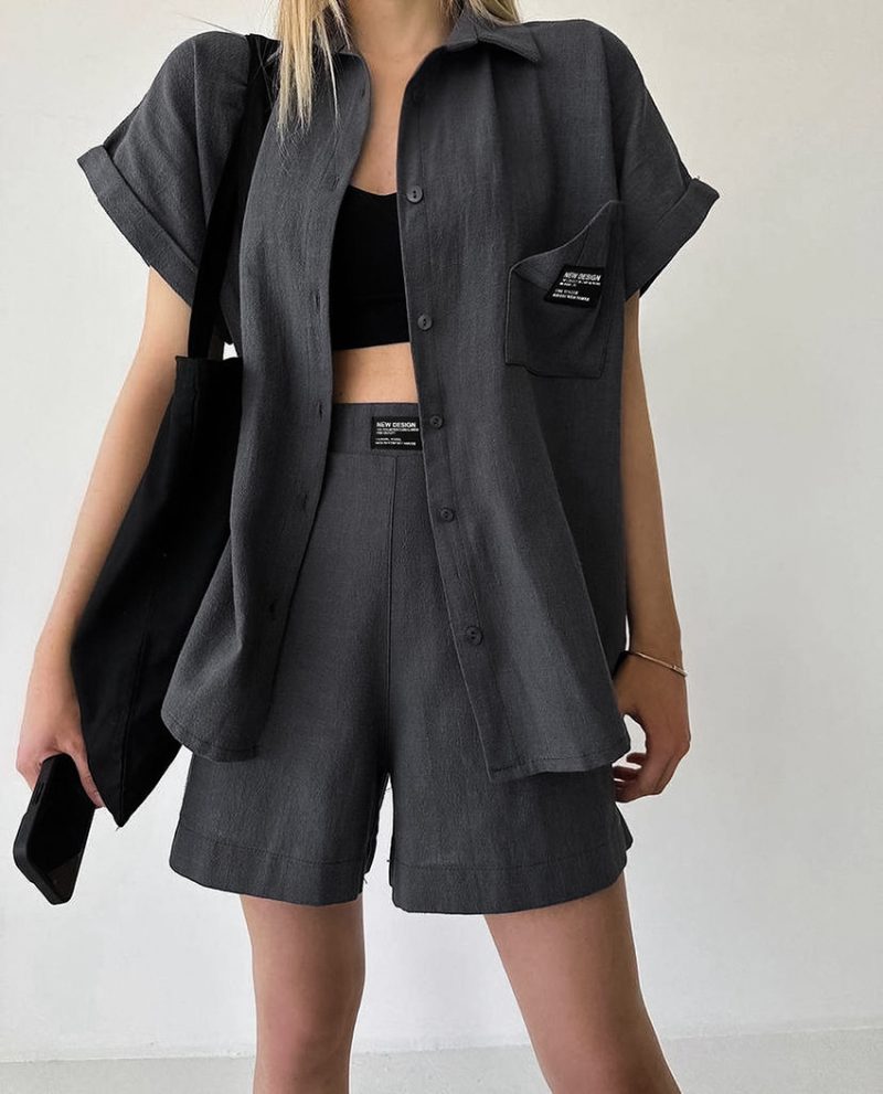 Casual Cotton Linen Short Sleeve Shirt and Shorts - Image 2