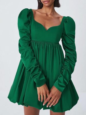 Green Lantern Dress with Long Sleeve Satin Drape