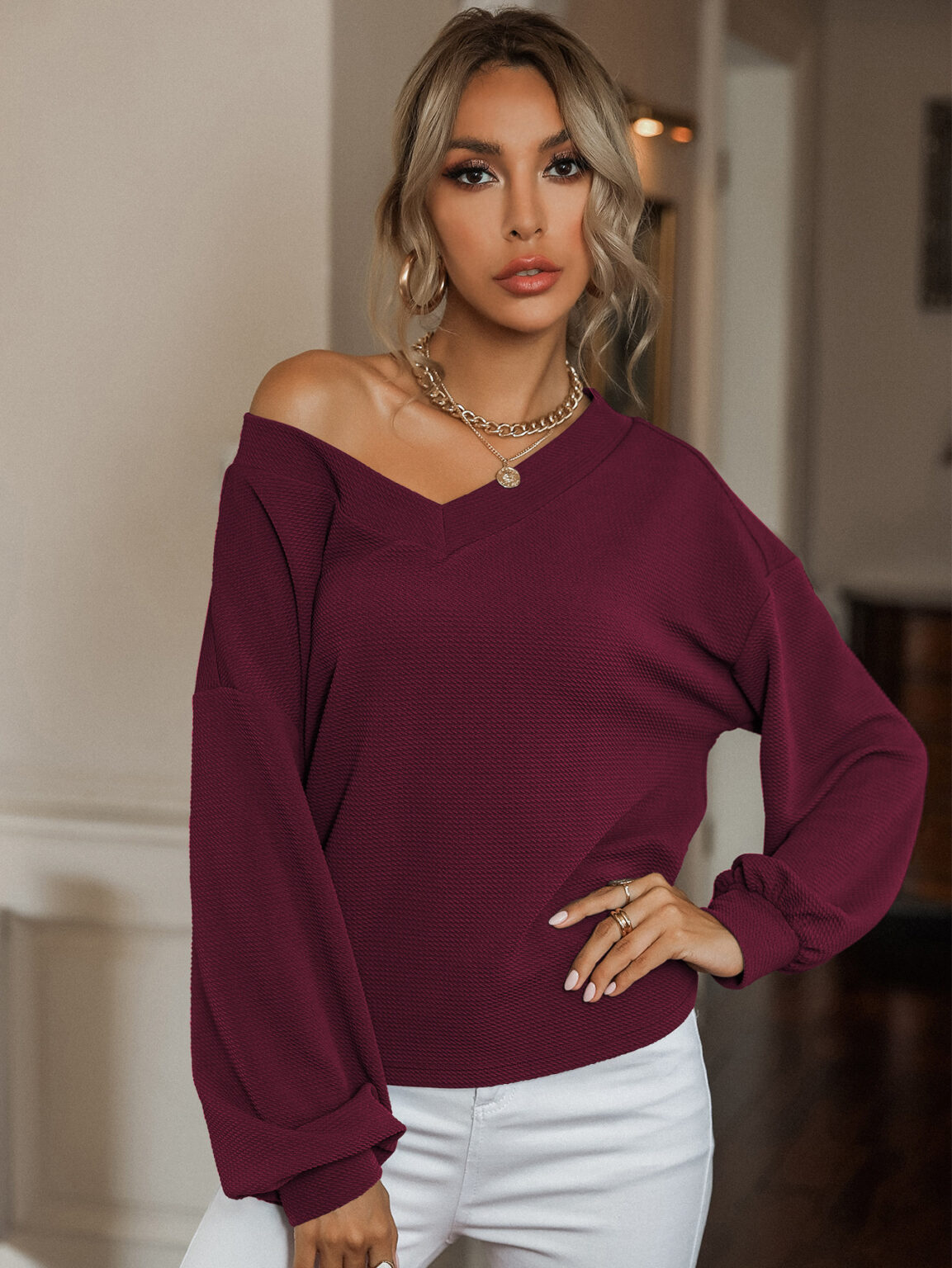 V-Neck Slimming Knitwear Top - Image 10