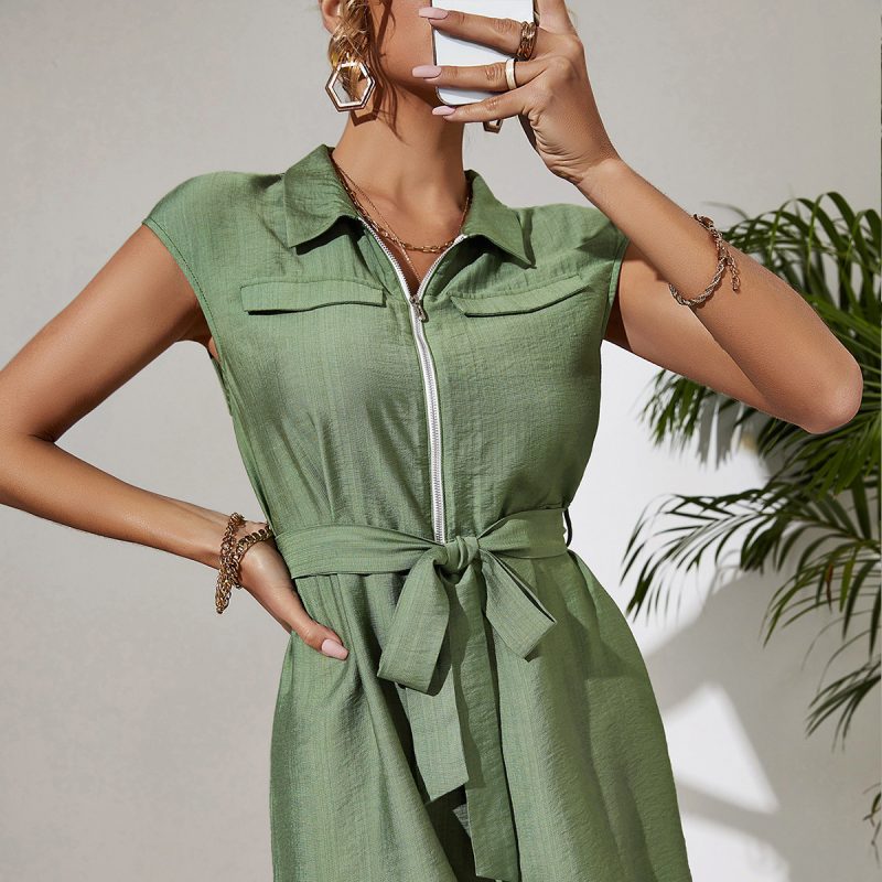 Adjustable Waist Green Summer Rompers - Image 2