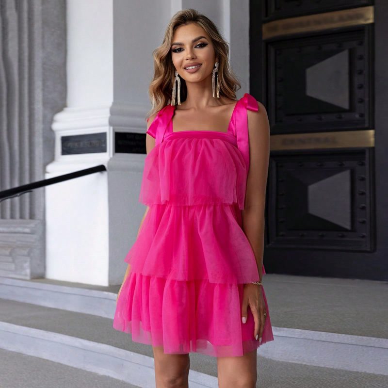 Lace-Up Shoulder Mesh Camo Dress - Image 2