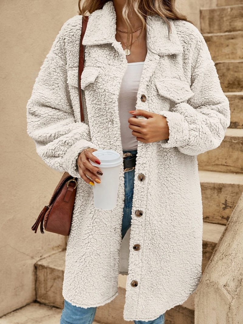 Buckle Collared Plush Office Coat - Image 5