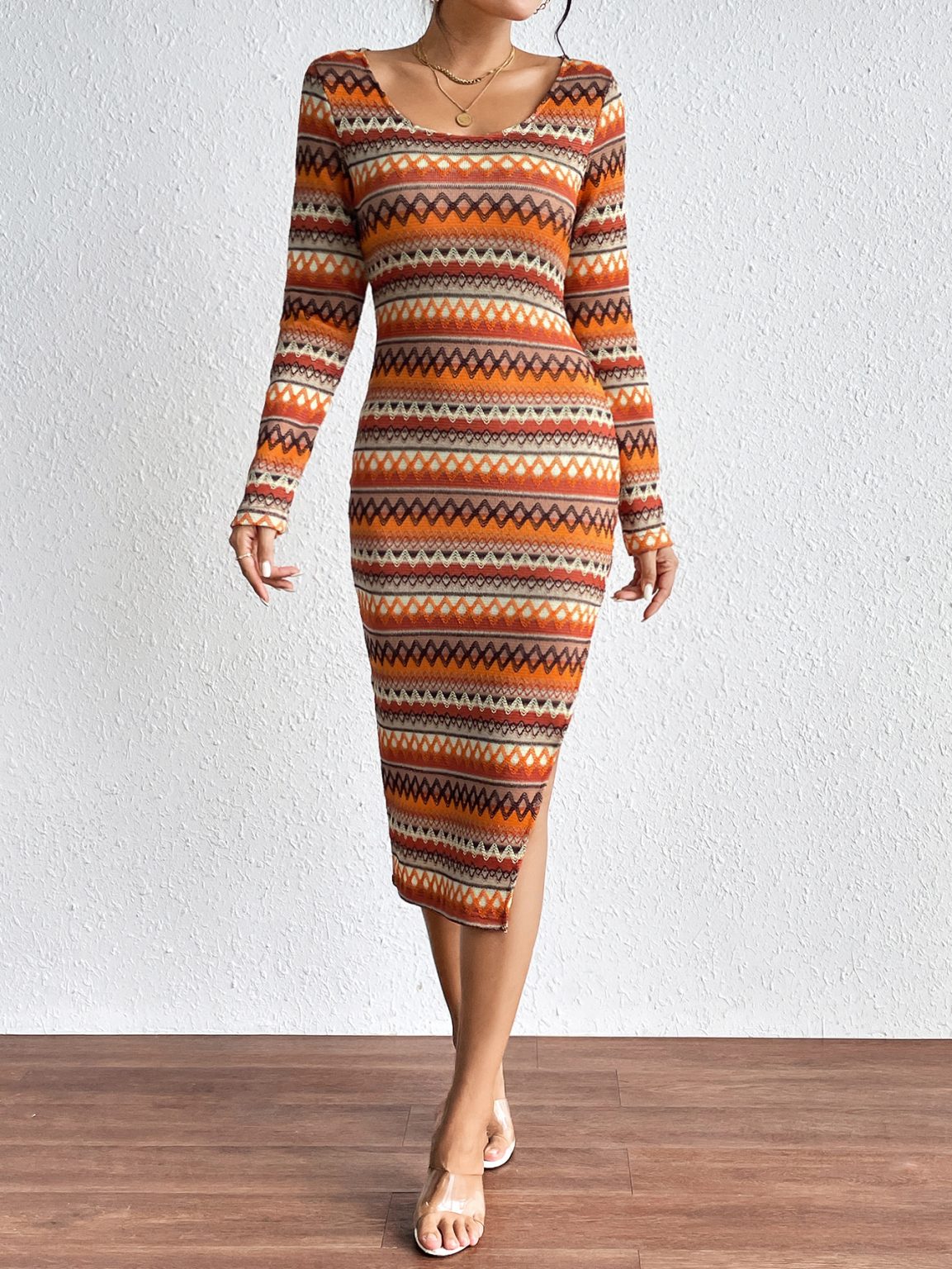 Urban Long Sleeve Color Striped Women's Dress - Image 3