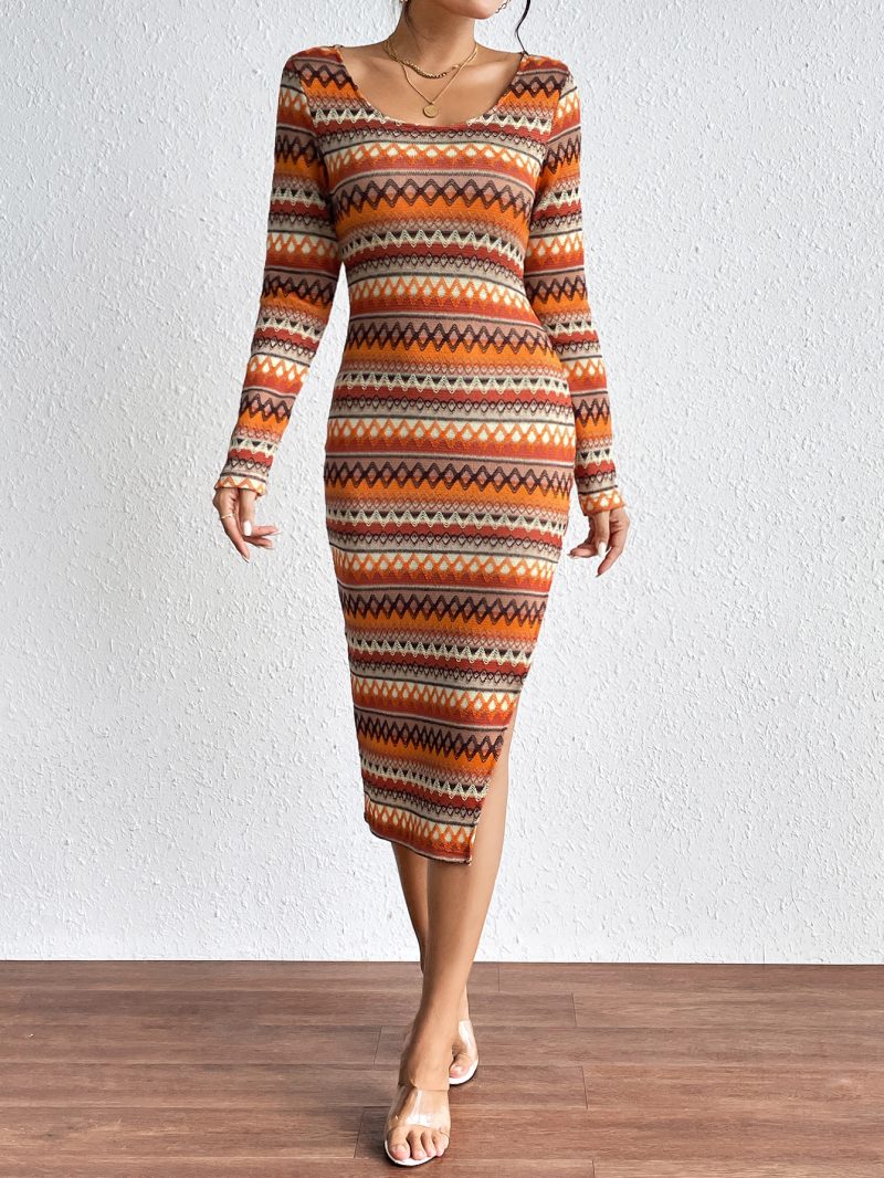 Urban Long Sleeve Color Striped Women's Dress - Image 3