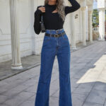 High Waist Stretch Flared Denim Trousers - Image 4