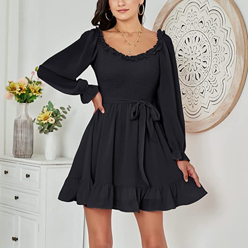 Chiffon Ruffled V-Neck A-Line Dress - Image 2