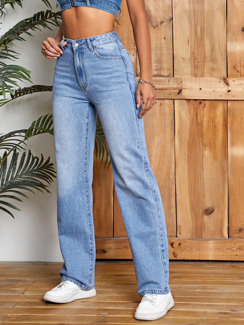 Trendy High Waist Denim Trousers - Image 3