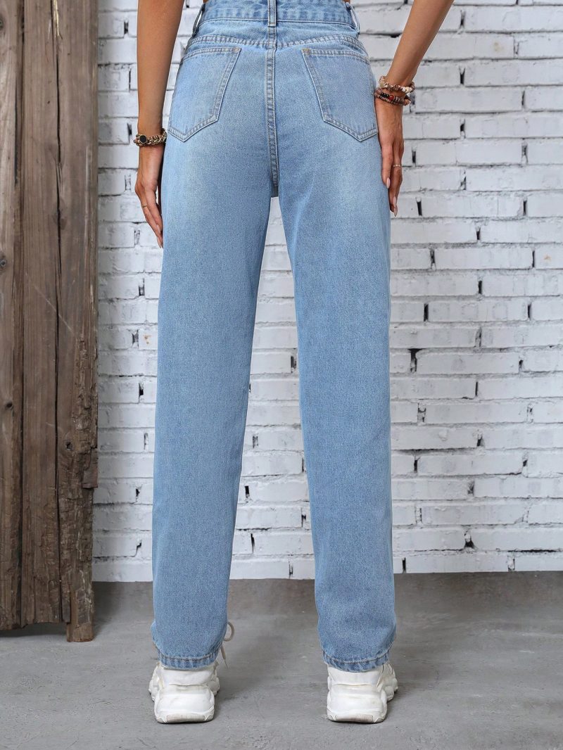 Retro High Waist Straight Leg Denim Trousers - Image 4