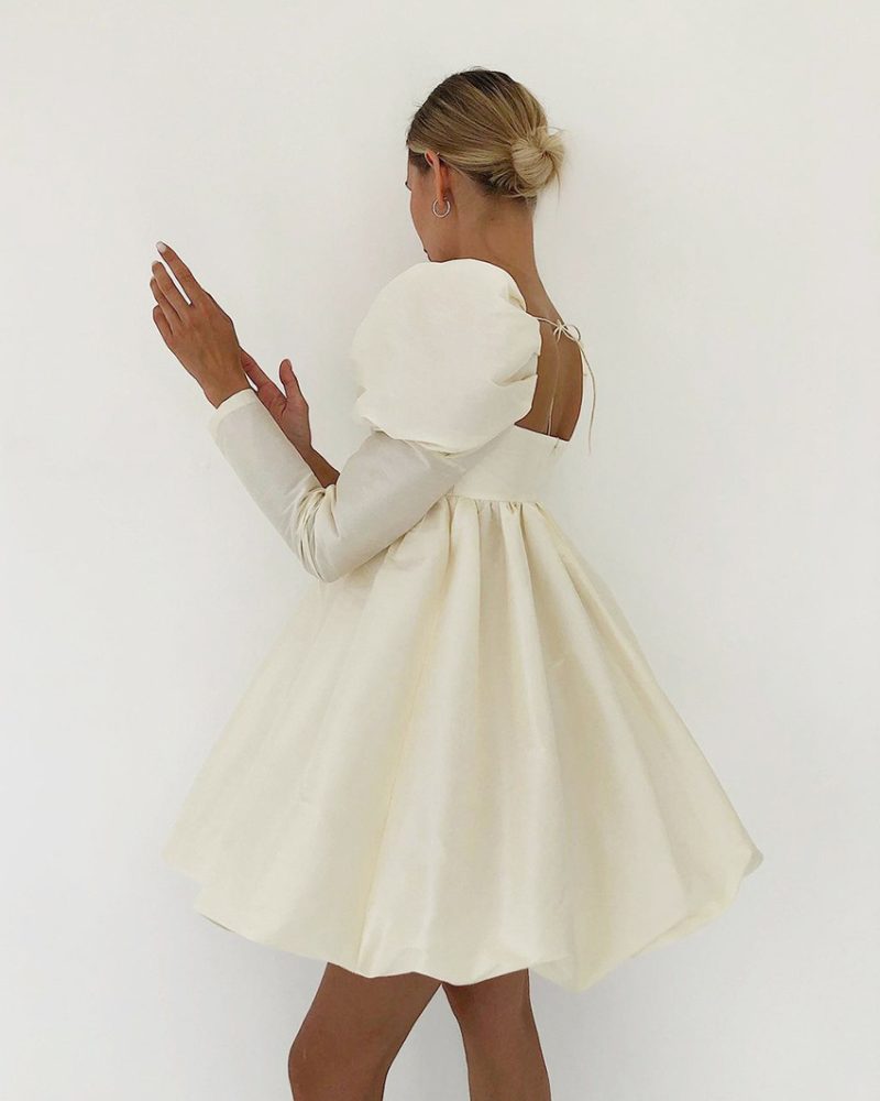Long Ice Silk Court Puff Sleeve Gown - Image 6
